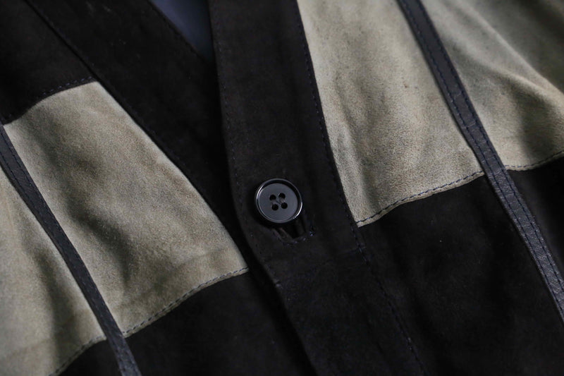 1980-90s leather piping suede leather cardigan