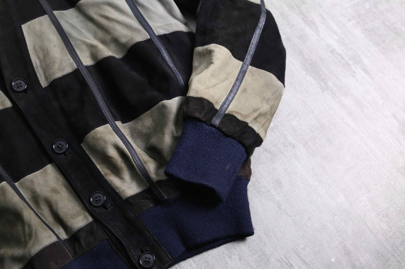 1980-90s leather piping suede leather cardigan