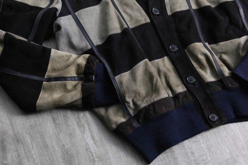 1980-90s leather piping suede leather cardigan