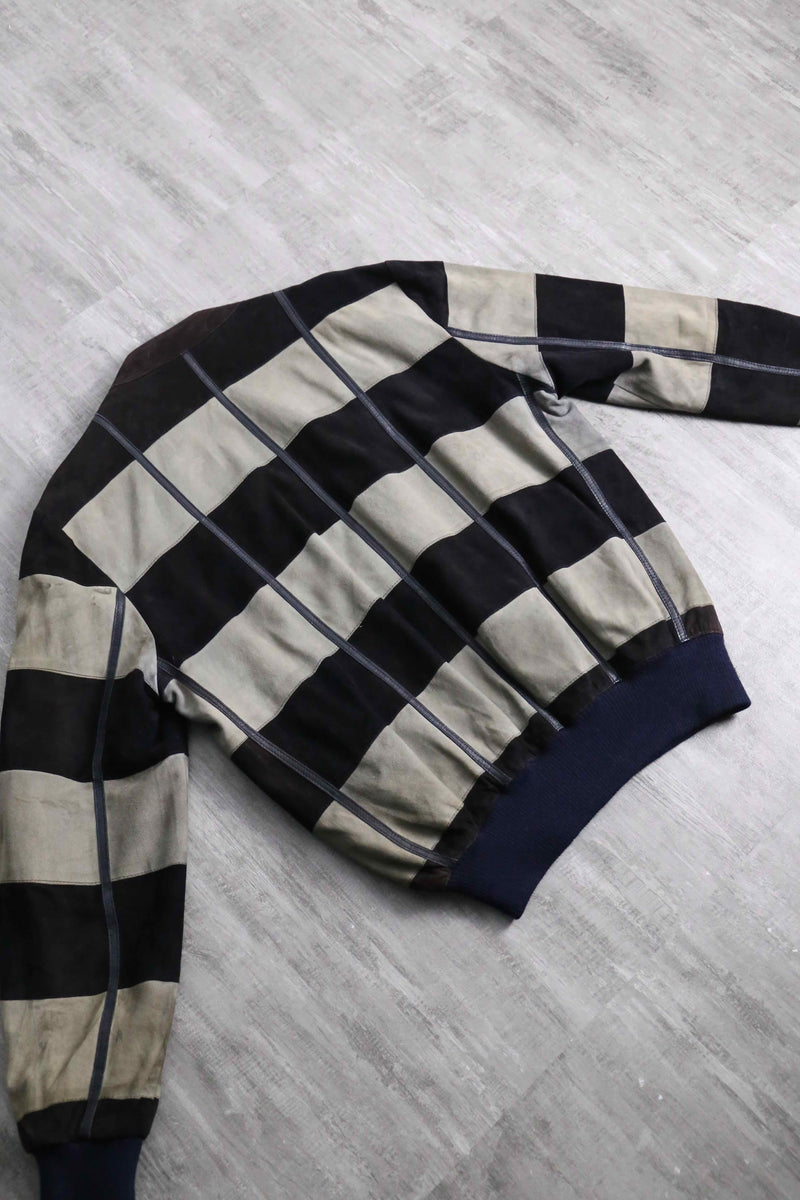 1980-90s leather piping suede leather cardigan