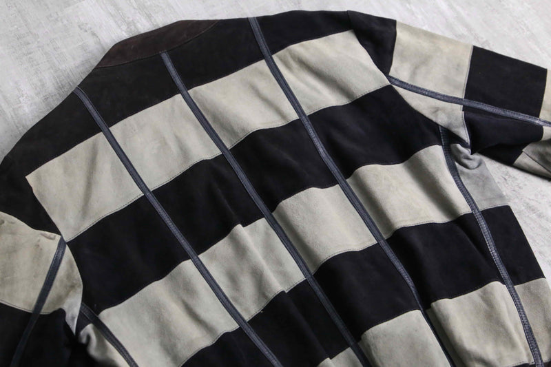 1980-90s leather piping suede leather cardigan