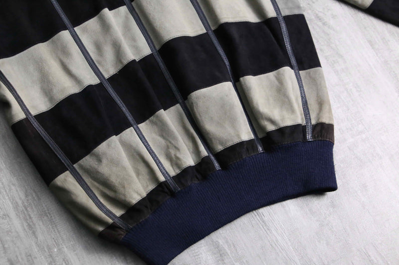 1980-90s leather piping suede leather cardigan