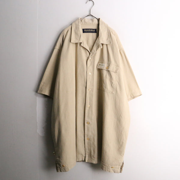 “PELLE PELLE” beige linen × cotton loose s/s shirt