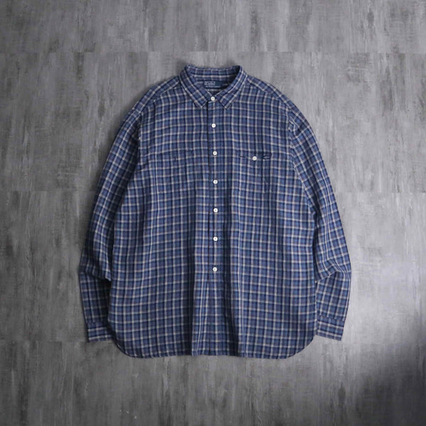 1990-00s Polo by RL linen cotton loose check shirt