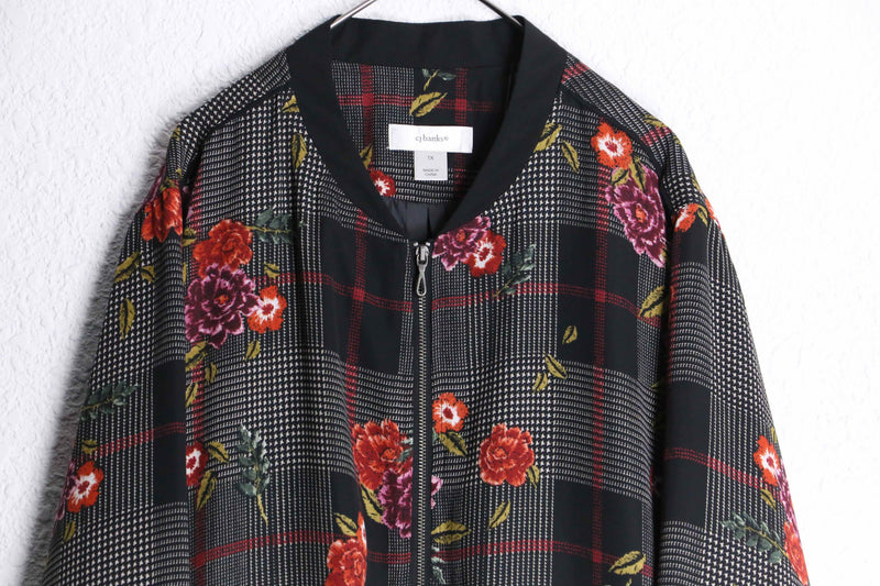 botanical check pattern poly blouson