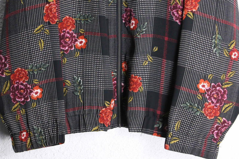 botanical check pattern poly blouson