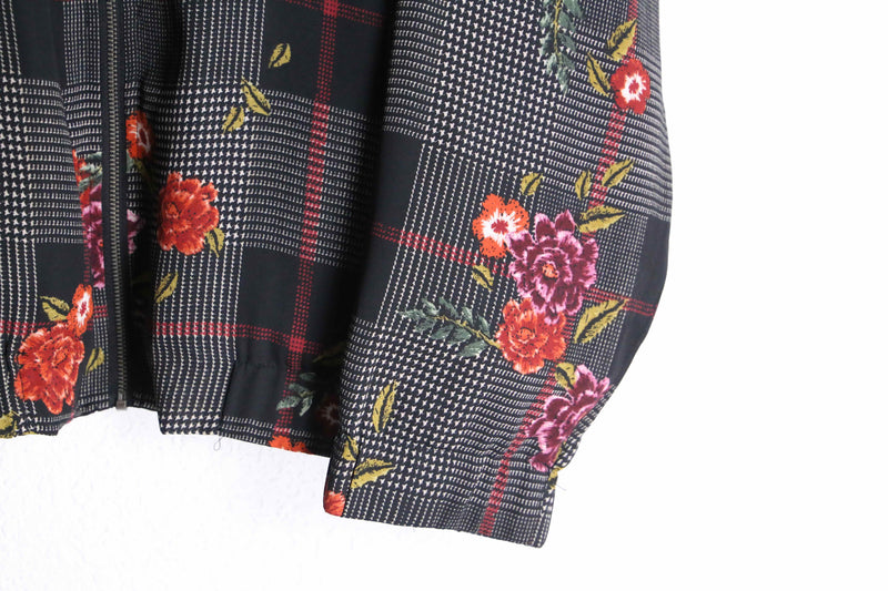 botanical check pattern poly blouson