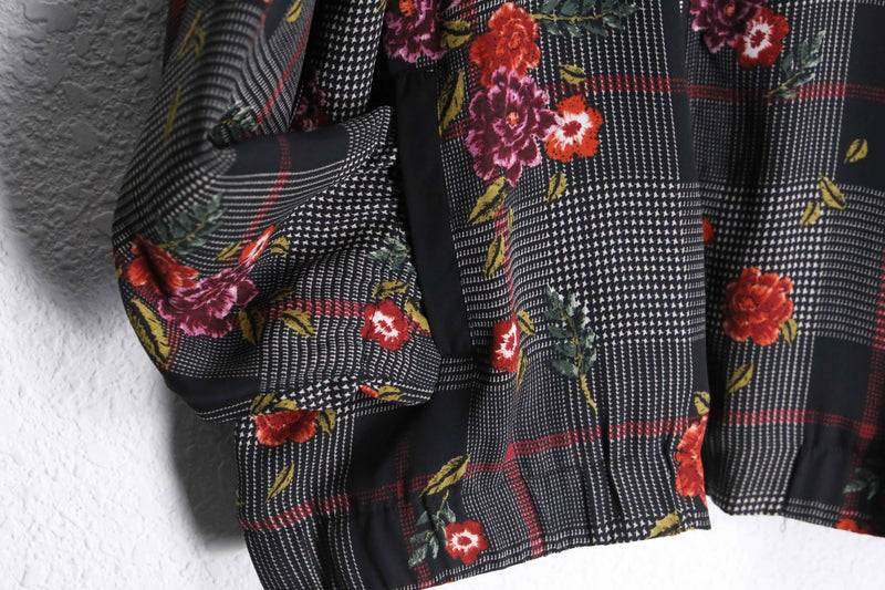botanical check pattern poly blouson