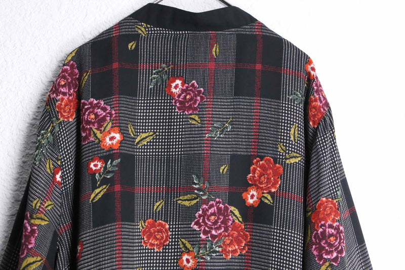 botanical check pattern poly blouson