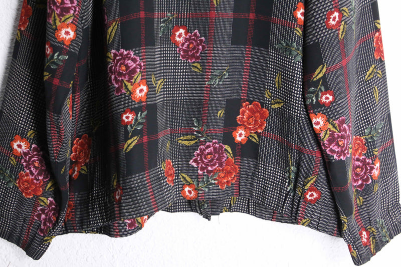 botanical check pattern poly blouson