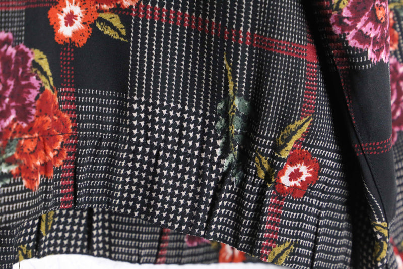 botanical check pattern poly blouson