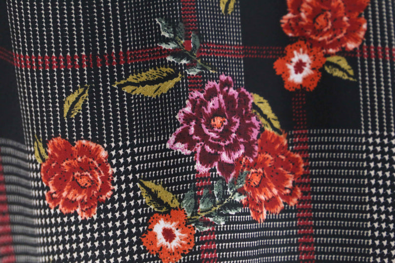 botanical check pattern poly blouson