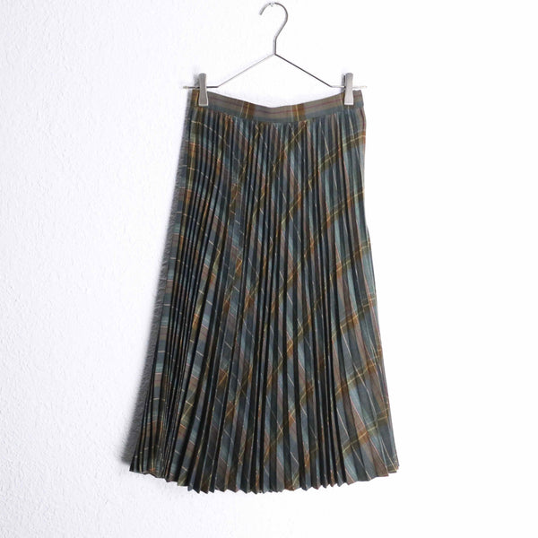 brown tartan check pleats skirt