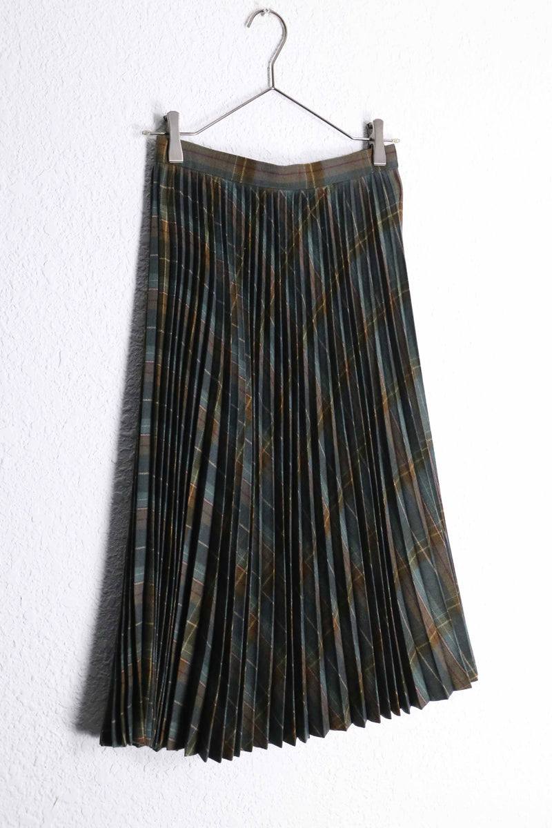 brown tartan check pleats skirt