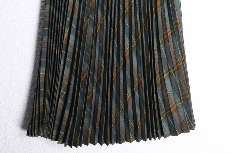 brown tartan check pleats skirt