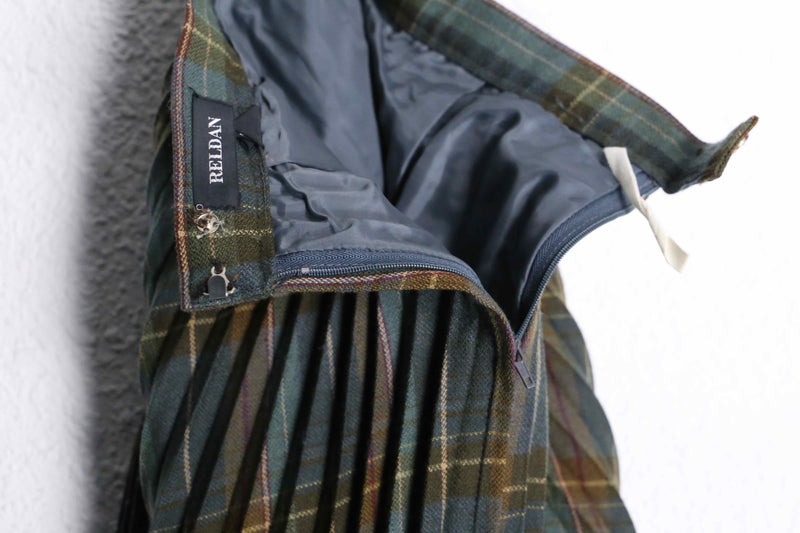 brown tartan check pleats skirt