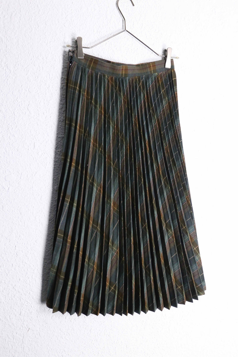 brown tartan check pleats skirt