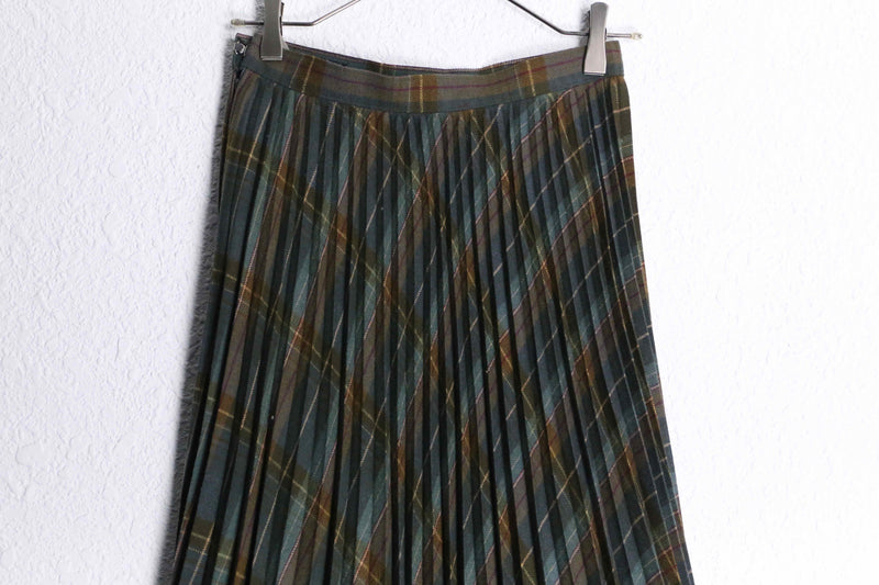 brown tartan check pleats skirt