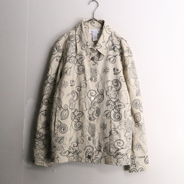 botanical embroidery linen short jacket