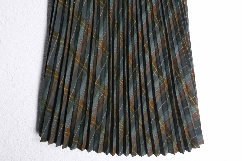 brown tartan check pleats skirt