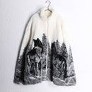 wolf design faux fur jacket