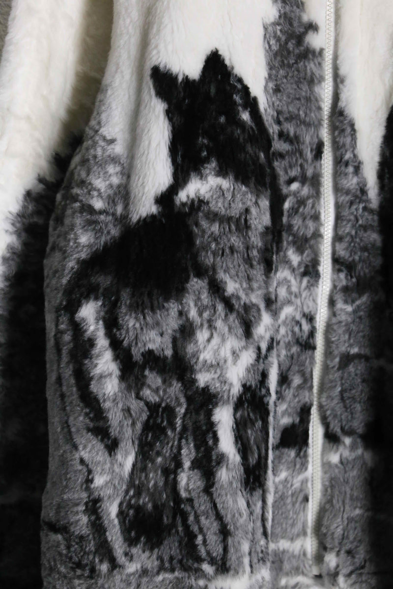 wolf design faux fur jacket