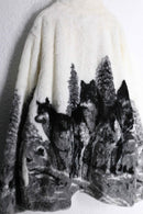 wolf design faux fur jacket