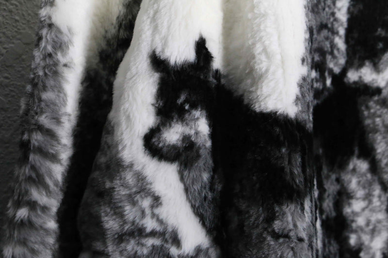 wolf design faux fur jacket