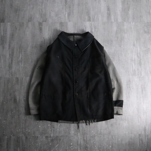 1940-50s french vintage moleskin × pique combi work jacket
