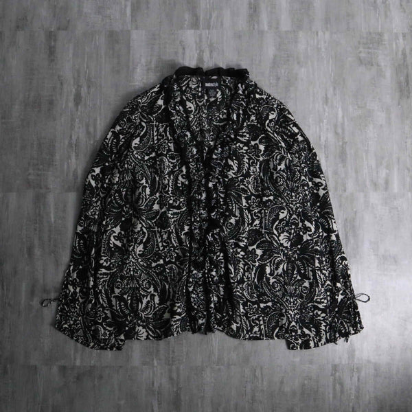frill & lace up botanical sheer shirt