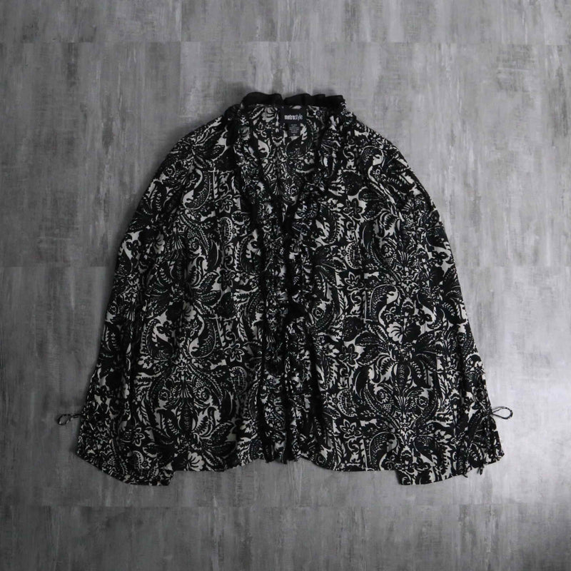 frill & lace up botanical sheer shirt