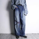 1990's-2000's "Phat Farm" stitch × patch design wide denim pants
