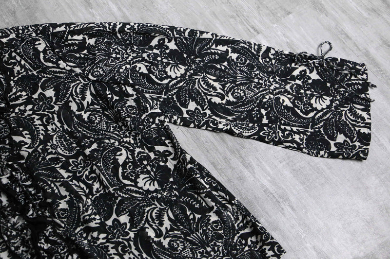 frill & lace up botanical sheer shirt