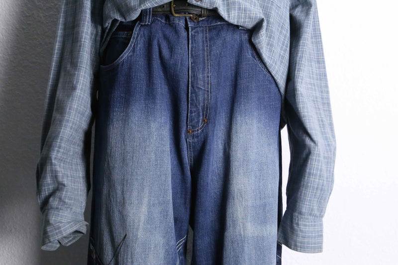 1990's-2000's "Phat Farm" stitch × patch design wide denim pants
