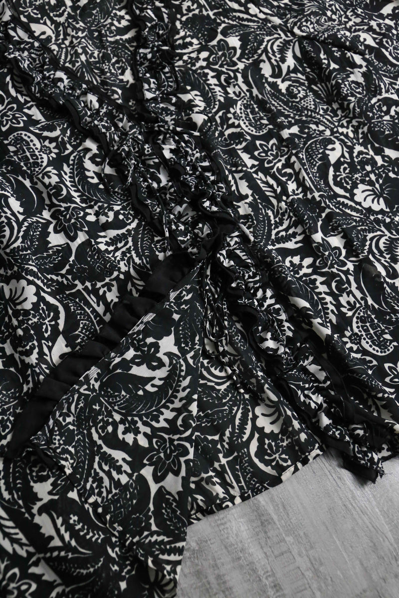 frill & lace up botanical sheer shirt