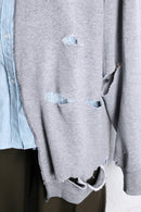 "Re:make" damaged sweat docking stripe shirt