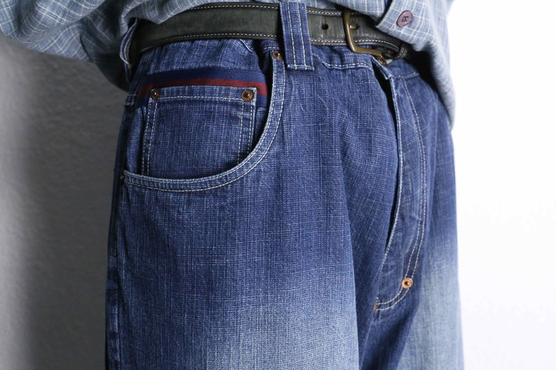 1990's-2000's "Phat Farm" stitch × patch design wide denim pants