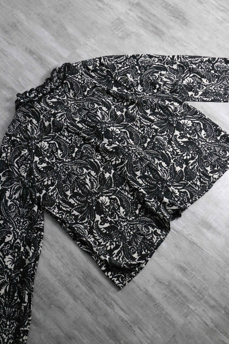 frill & lace up botanical sheer shirt