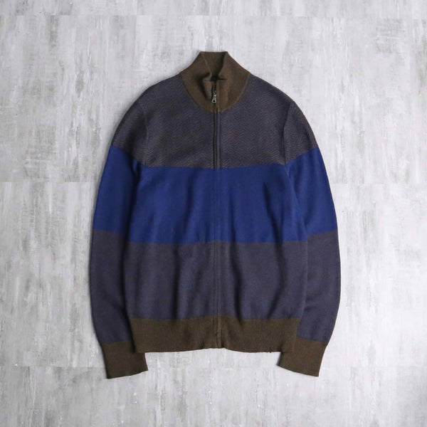 "BANANA REPUBLIC" navy × brown design switch zip knit