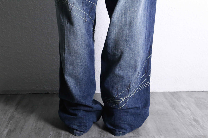 1990's-2000's "Phat Farm" stitch × patch design wide denim pants