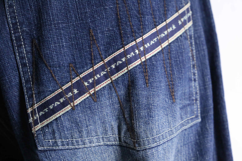 1990's-2000's "Phat Farm" stitch × patch design wide denim pants