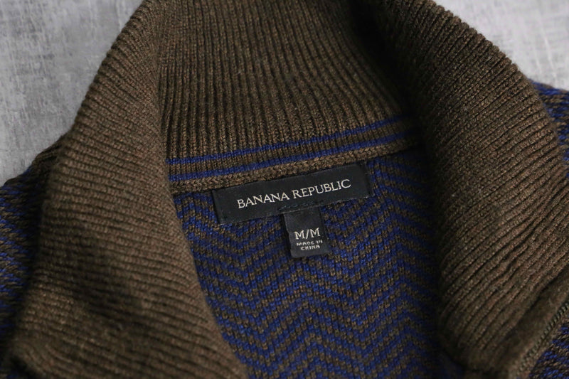 "BANANA REPUBLIC" navy × brown design switch zip knit