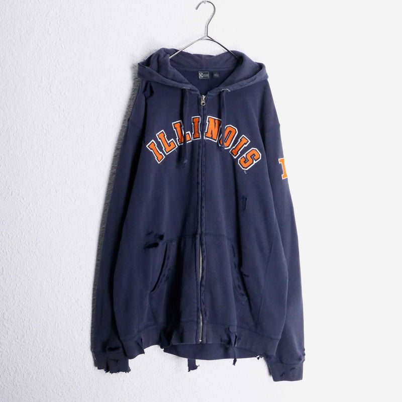 navy color logo design boro 加工 zipup hoodie