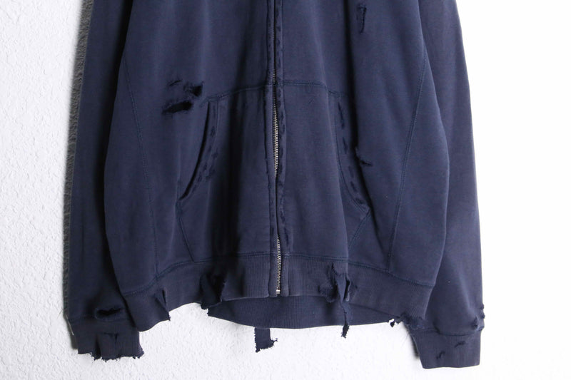 navy color logo design boro 加工 zipup hoodie