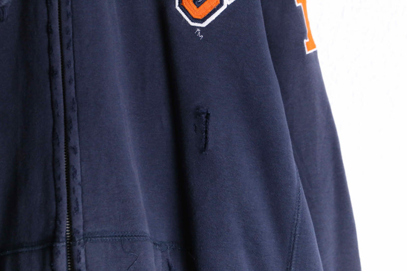 navy color logo design boro 加工 zipup hoodie