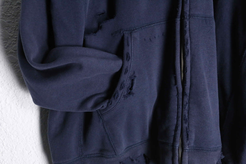 navy color logo design boro 加工 zipup hoodie