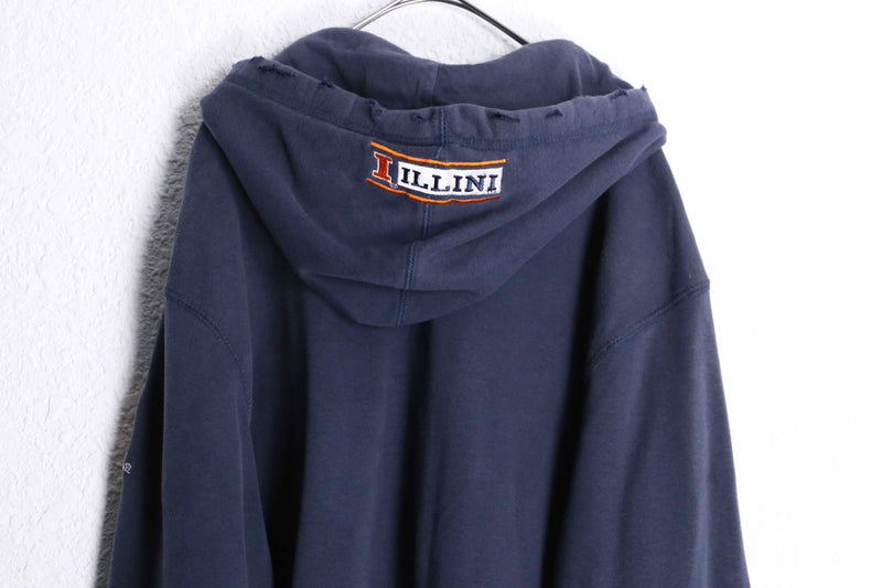 navy color logo design boro 加工 zipup hoodie
