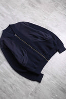 navy knit × wool combi bomber design jacket
