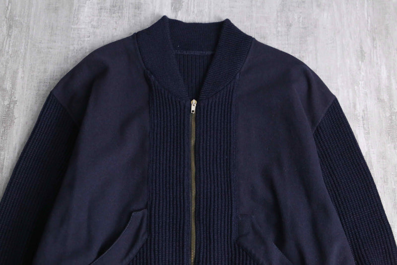 navy knit × wool combi bomber design jacket