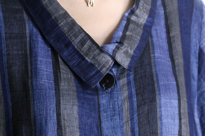 blue stripe linen long shirt jacket